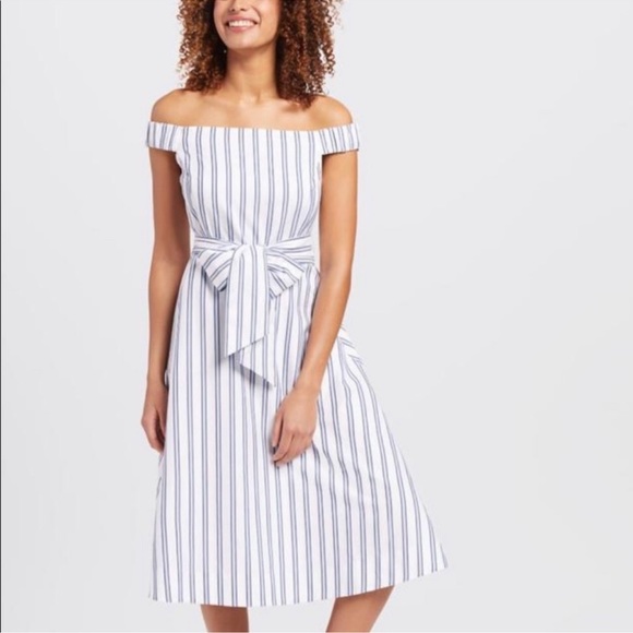 NWOT Draper James Off the Shoulder Striped Dress, Blue & White, Size 2 - Picture 3 of 3